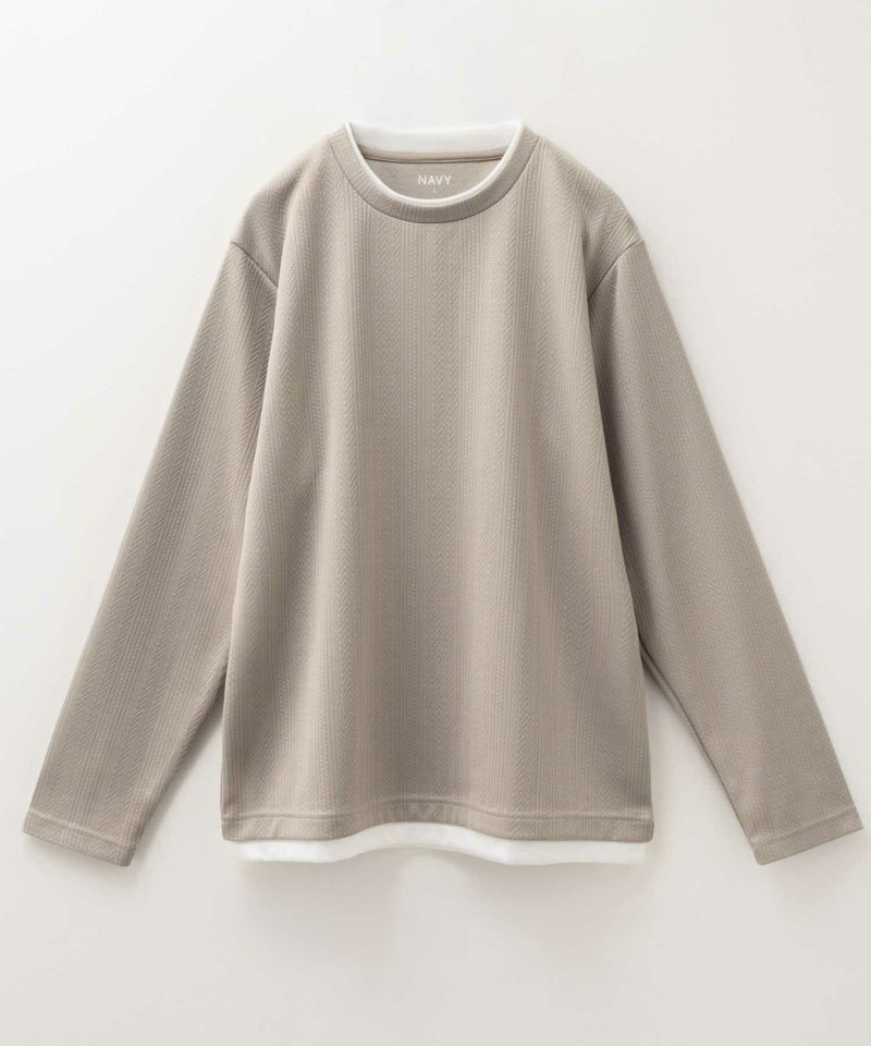 NAVY  時短コーデ ヘリンボーン長袖Tシャツ メンズ商品画像-11