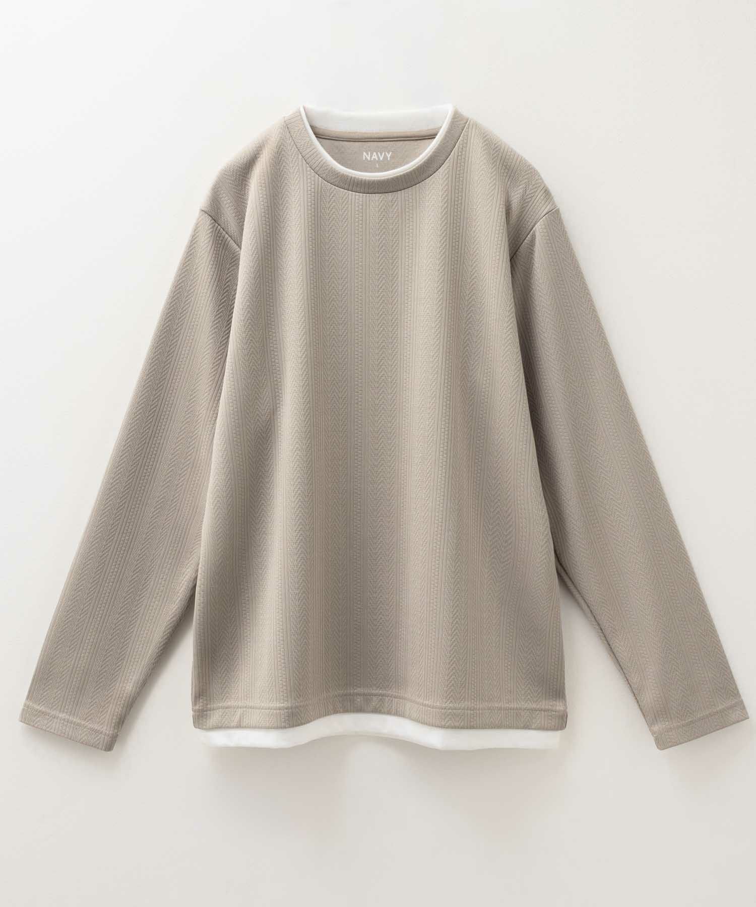 NAVY 時短コーデ ヘリンボーン長袖Tシャツ メンズ