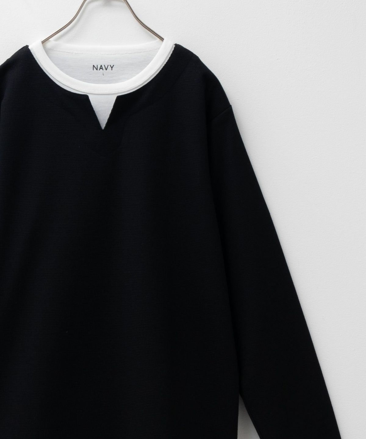 NAVY 時短コーデ キーネック長袖Tシャツ メンズ