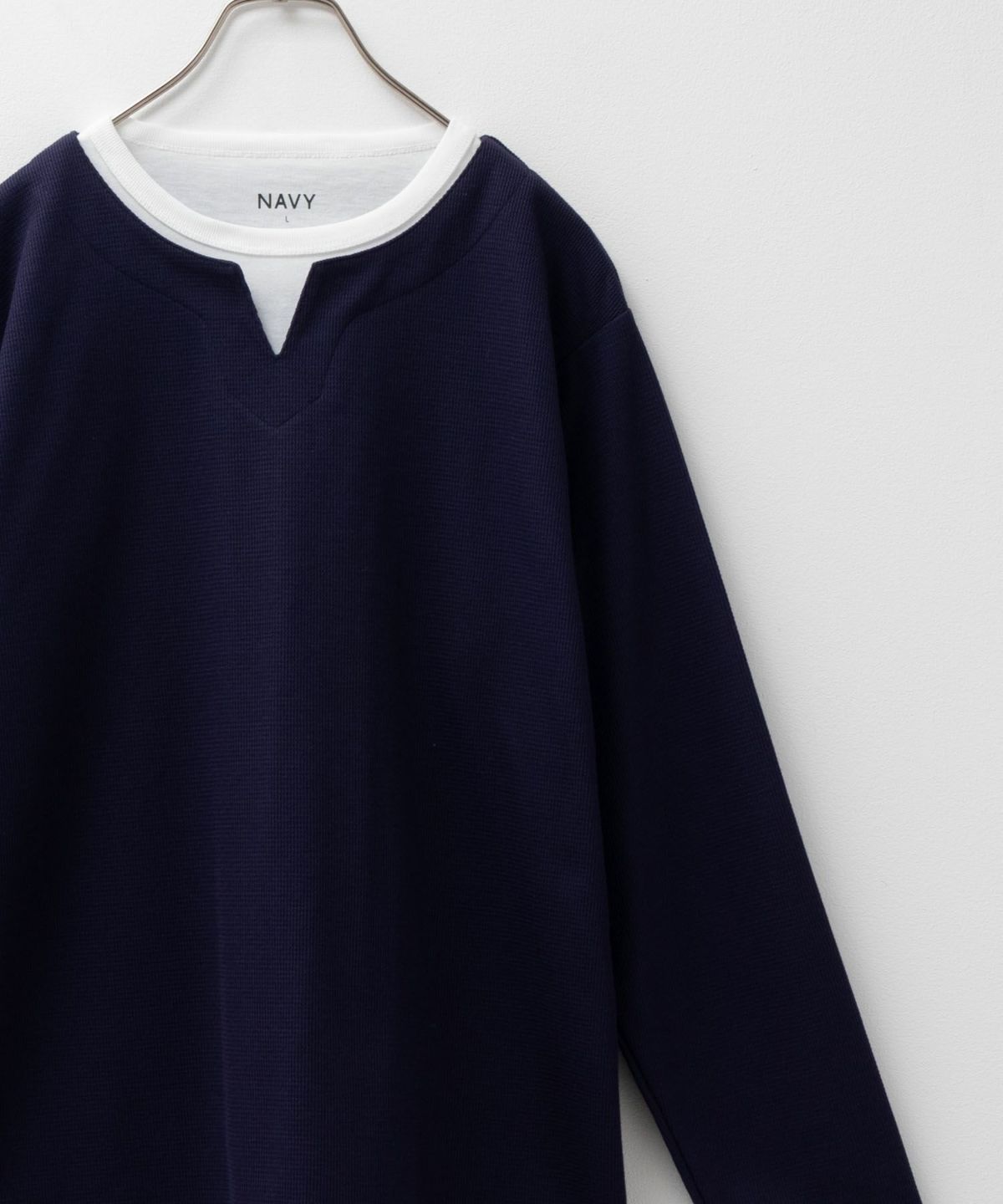 NAVY 時短コーデ キーネック長袖Tシャツ メンズ