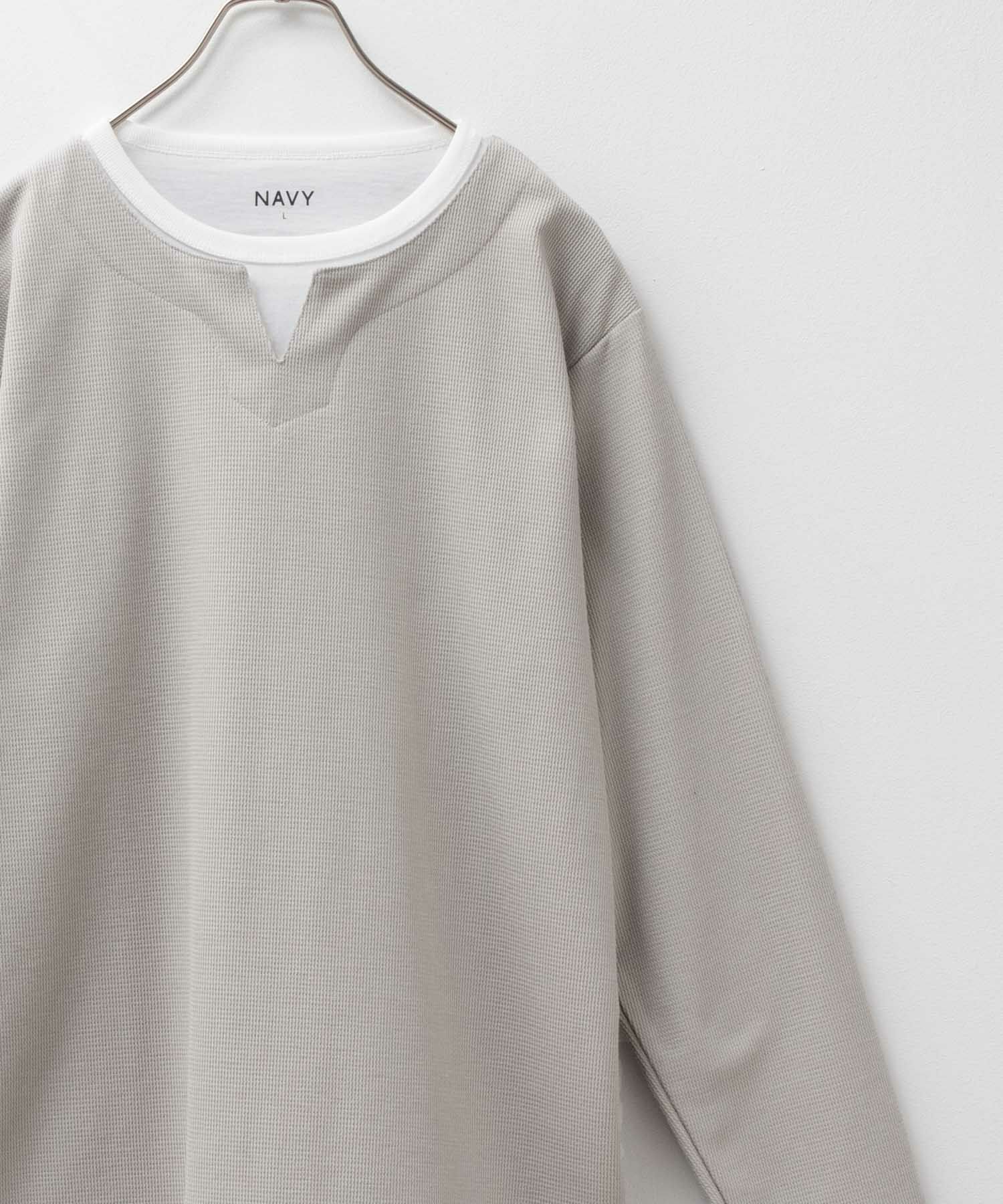 NAVY  時短コーデ キーネック長袖Tシャツ メンズ商品画像-4