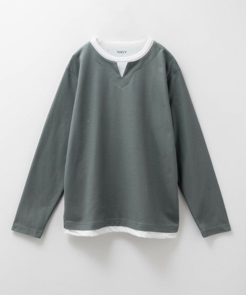 NAVY  時短コーデ キーネック長袖Tシャツ メンズ商品画像-7