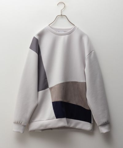 URBAN COLLECTION エアスムージー ポンチ素材 切替クルーネックプルオーバー メンズ