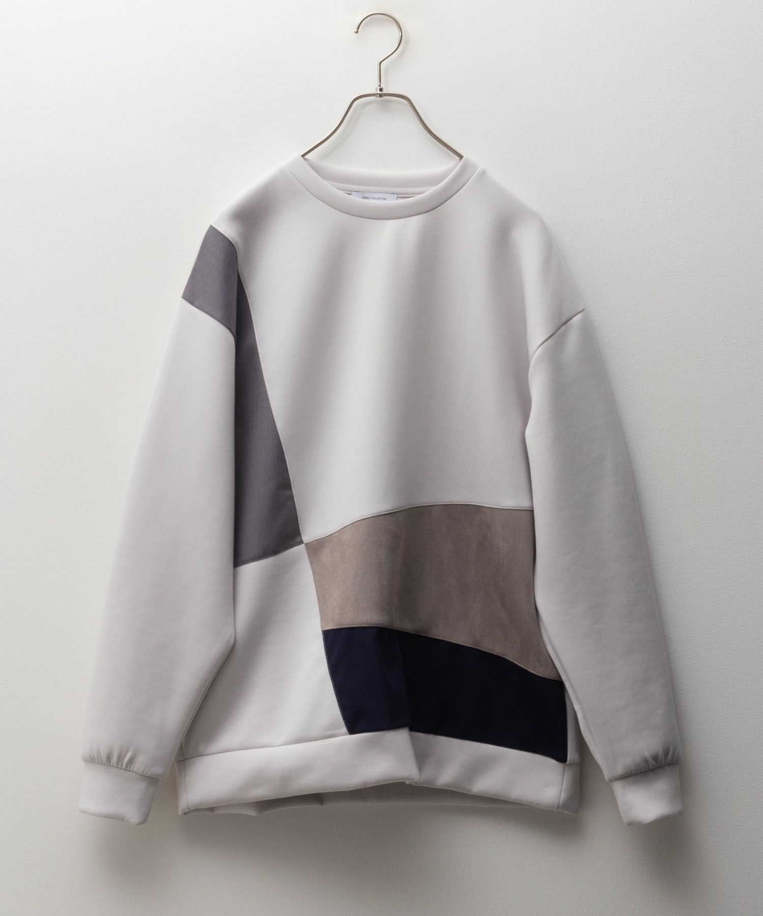 URBAN COLLECTION エアスムージー ポンチ素材 切替クルーネックプルオーバー メンズ