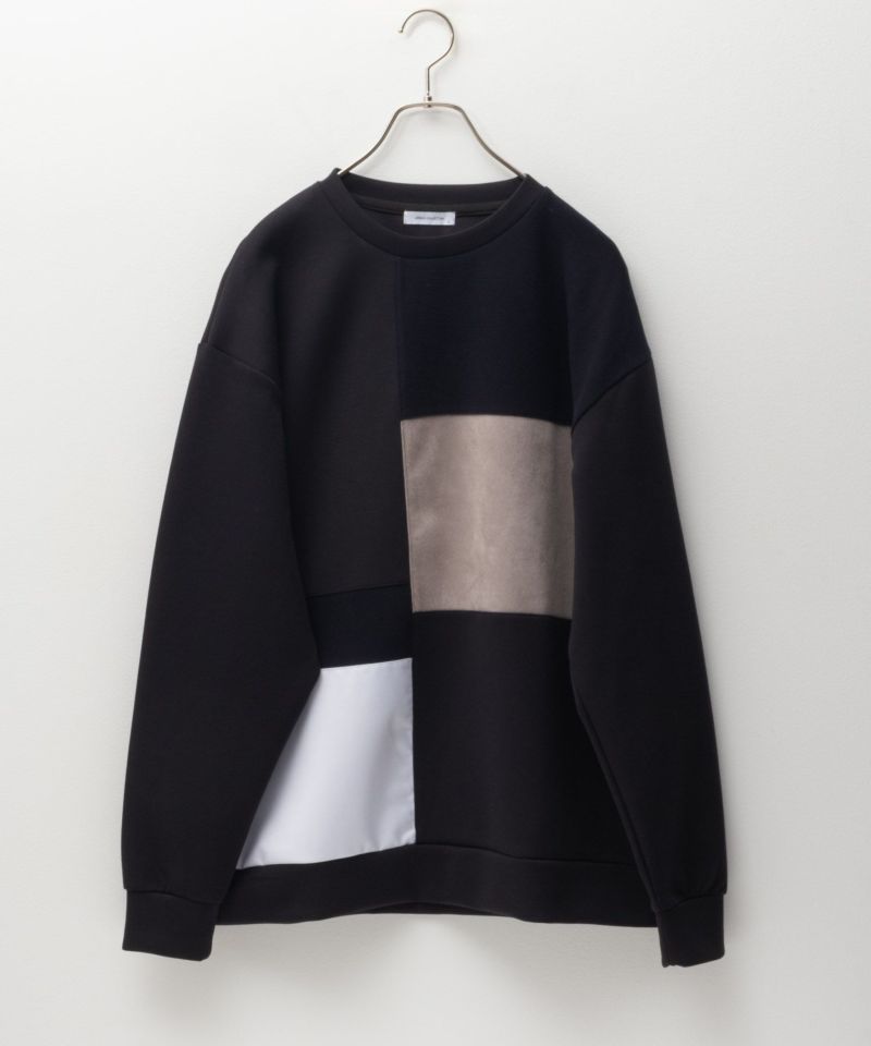 URBAN COLLECTION  エアスムージー ポンチ素材 切替クルーネックプルオーバー メンズ商品画像-2