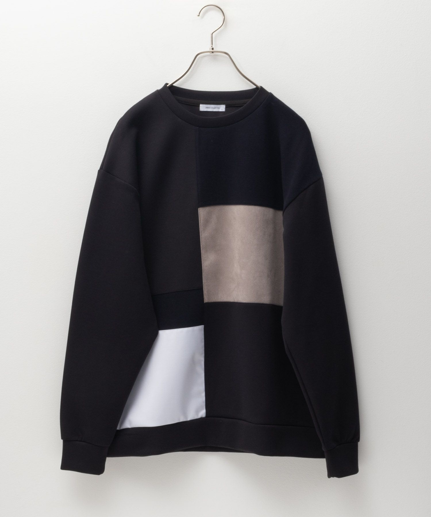URBAN COLLECTION エアスムージー ポンチ素材 切替クルーネックプルオーバー メンズ