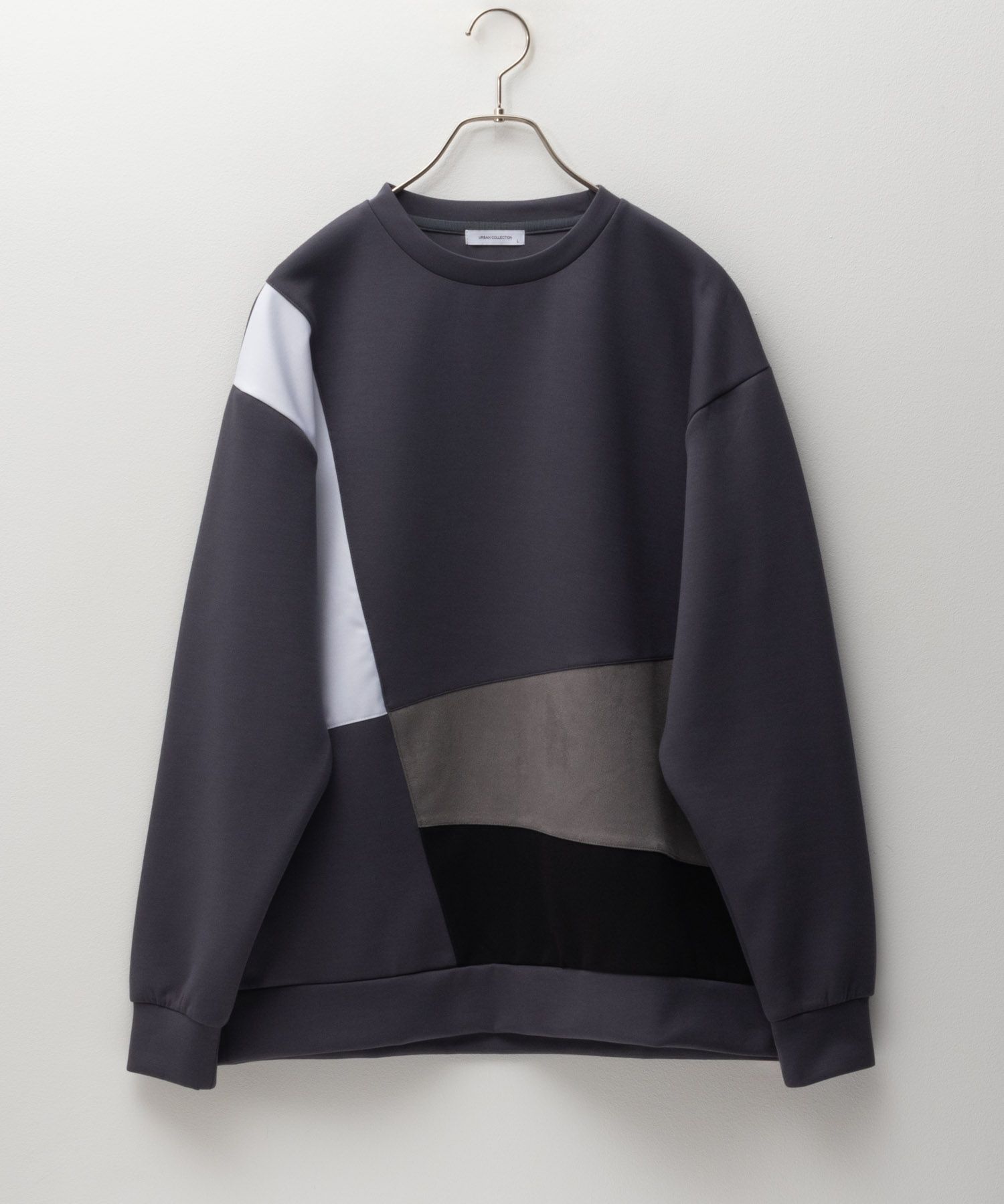 URBAN COLLECTION  エアスムージー ポンチ素材 切替クルーネックプルオーバー メンズ商品画像-3