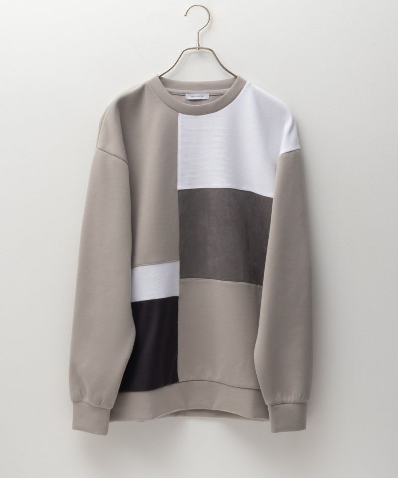 URBAN COLLECTION エアスムージー ポンチ素材 切替クルーネックプルオーバー メンズ商品画像-4