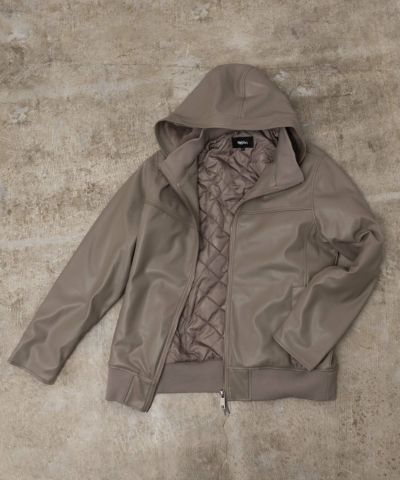 MOSSIMO PUレザーフードジャケット メンズ