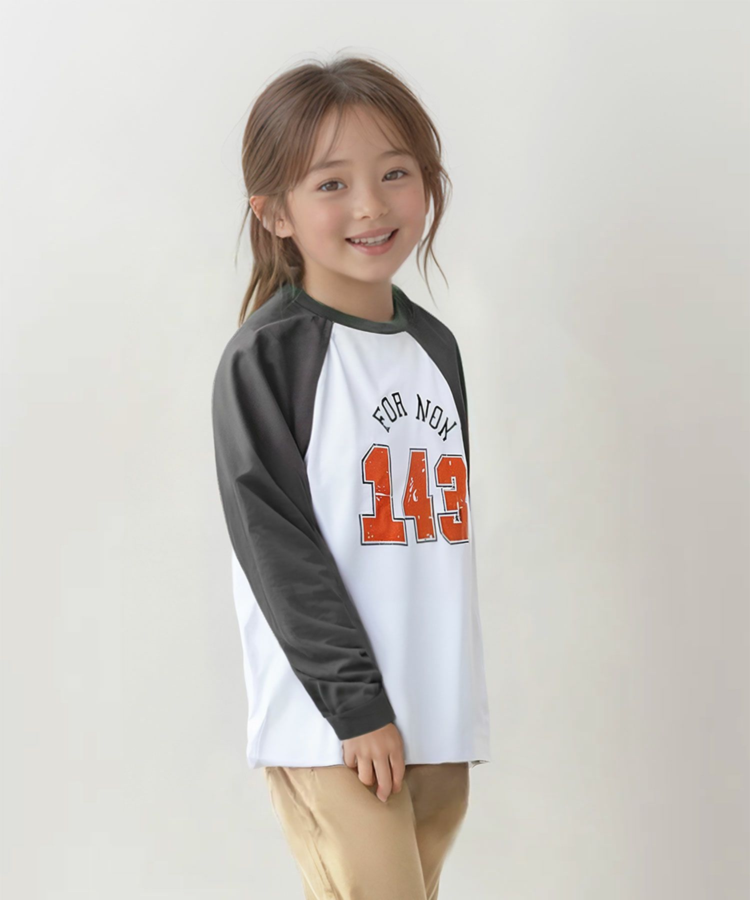 T-GRAPHICS かすれラグラン長袖Tシャツ キッズ ネコポス 対応商品