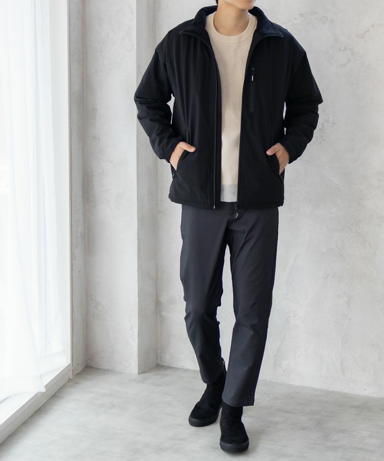 NAVY SOLOTEX(R)使用 裏シャギースタンドジャケット メンズ