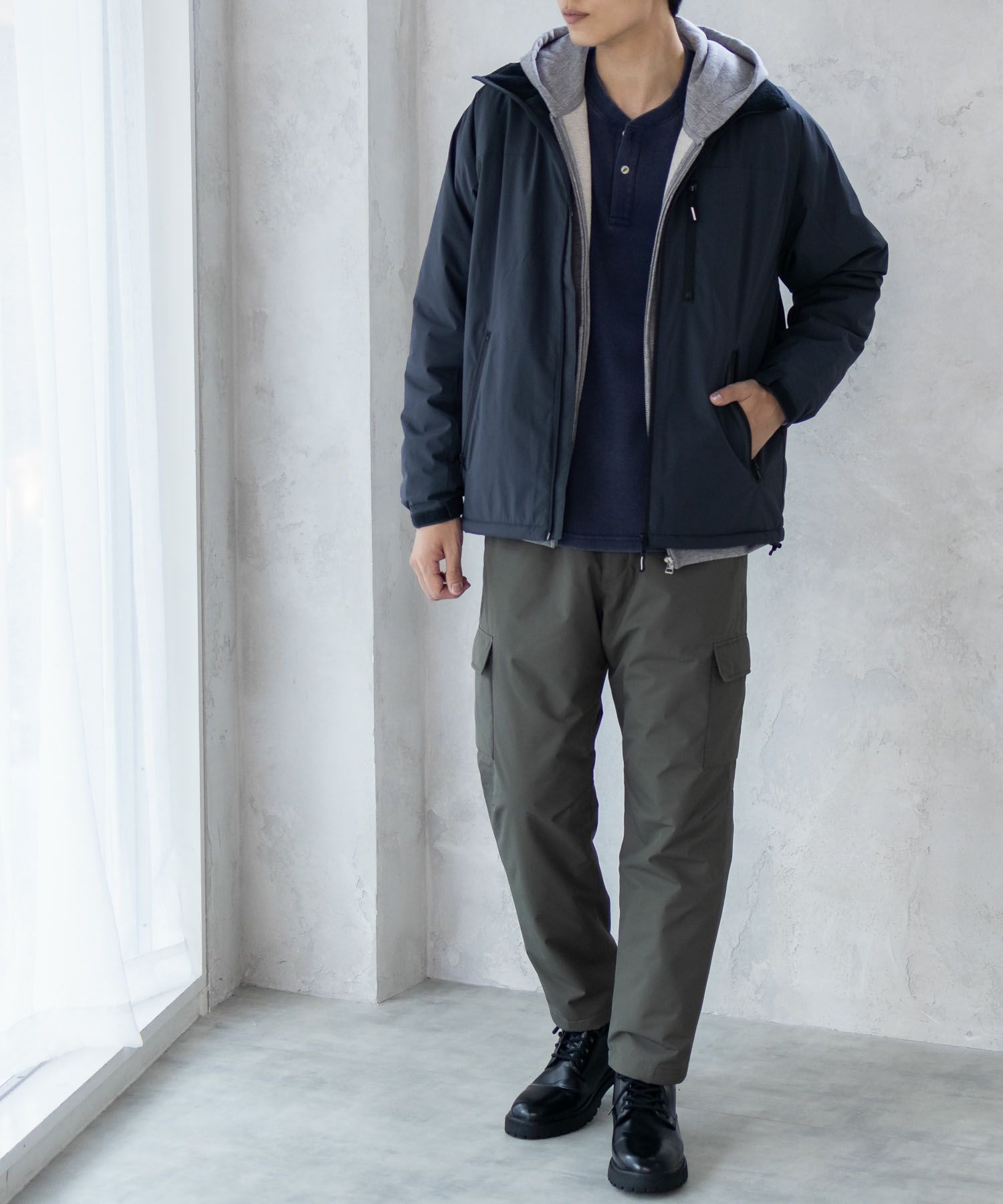 NAVY SOLOTEX(R)使用 裏シャギースタンドジャケット メンズ