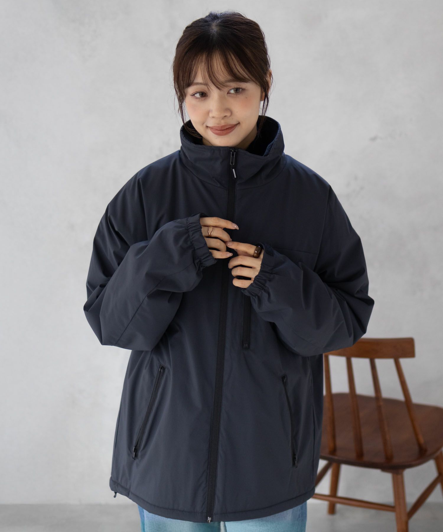 NAVY SOLOTEX(R)使用 裏シャギースタンドジャケット メンズ