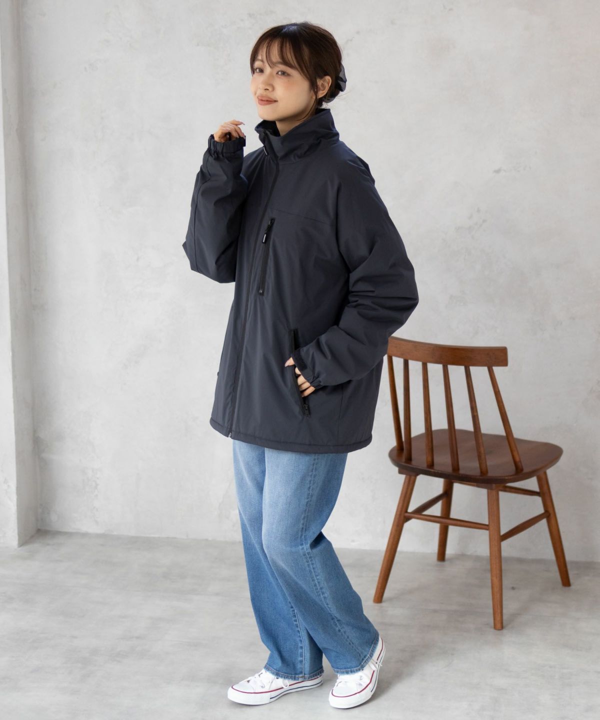 NAVY SOLOTEX(R)使用 裏シャギースタンドジャケット メンズ