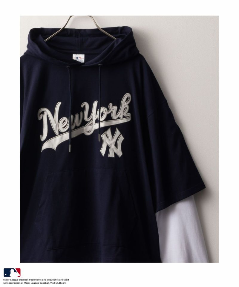 MLB  フェイクレイヤードTシャツパーカー メンズ商品画像-1