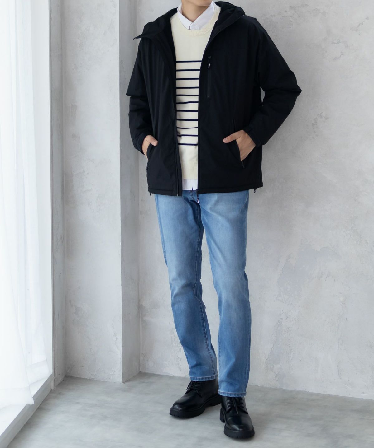 NAVY シャットアウター SOLOTEX(R)使用 裏シャギーフードジャケット メンズ