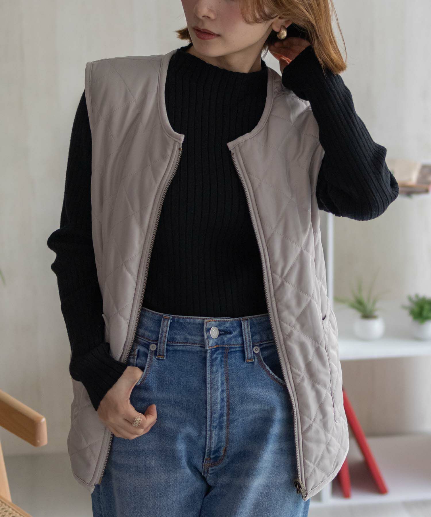 Howdy Marie  ボアタフタリバーシブルベスト レディース商品サムネイル-1