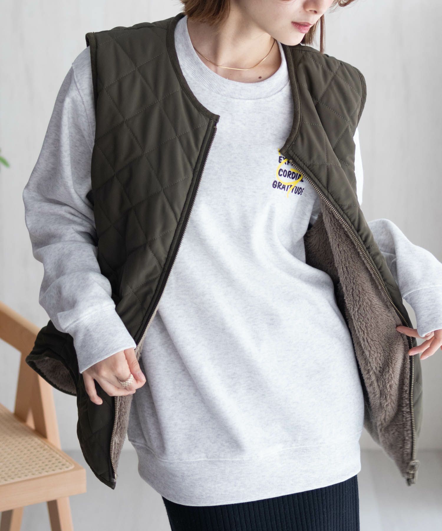 Howdy Marie  ボアタフタリバーシブルベスト レディース商品サムネイル-2