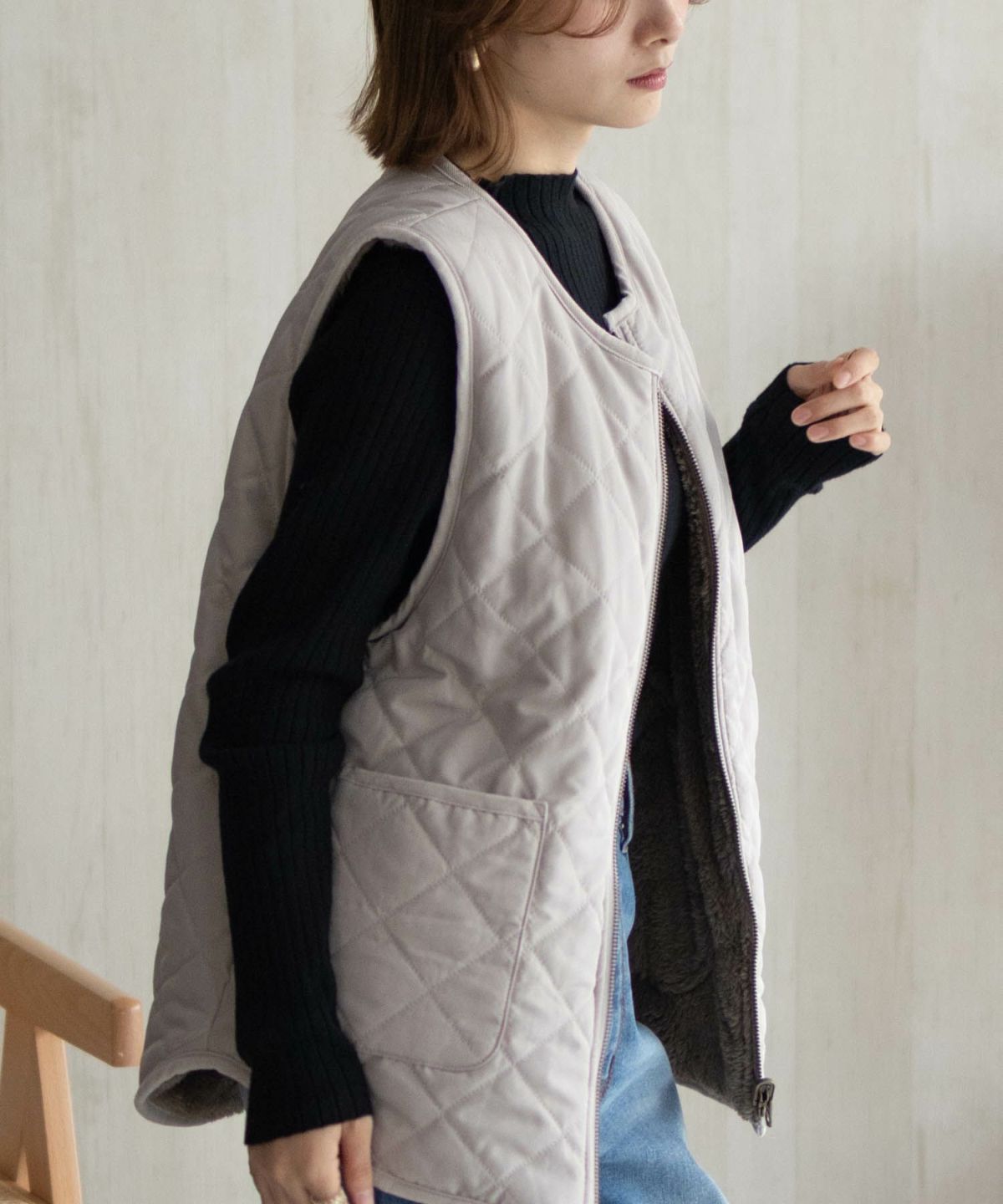 Howdy Marie ボアタフタリバーシブルベスト レディース