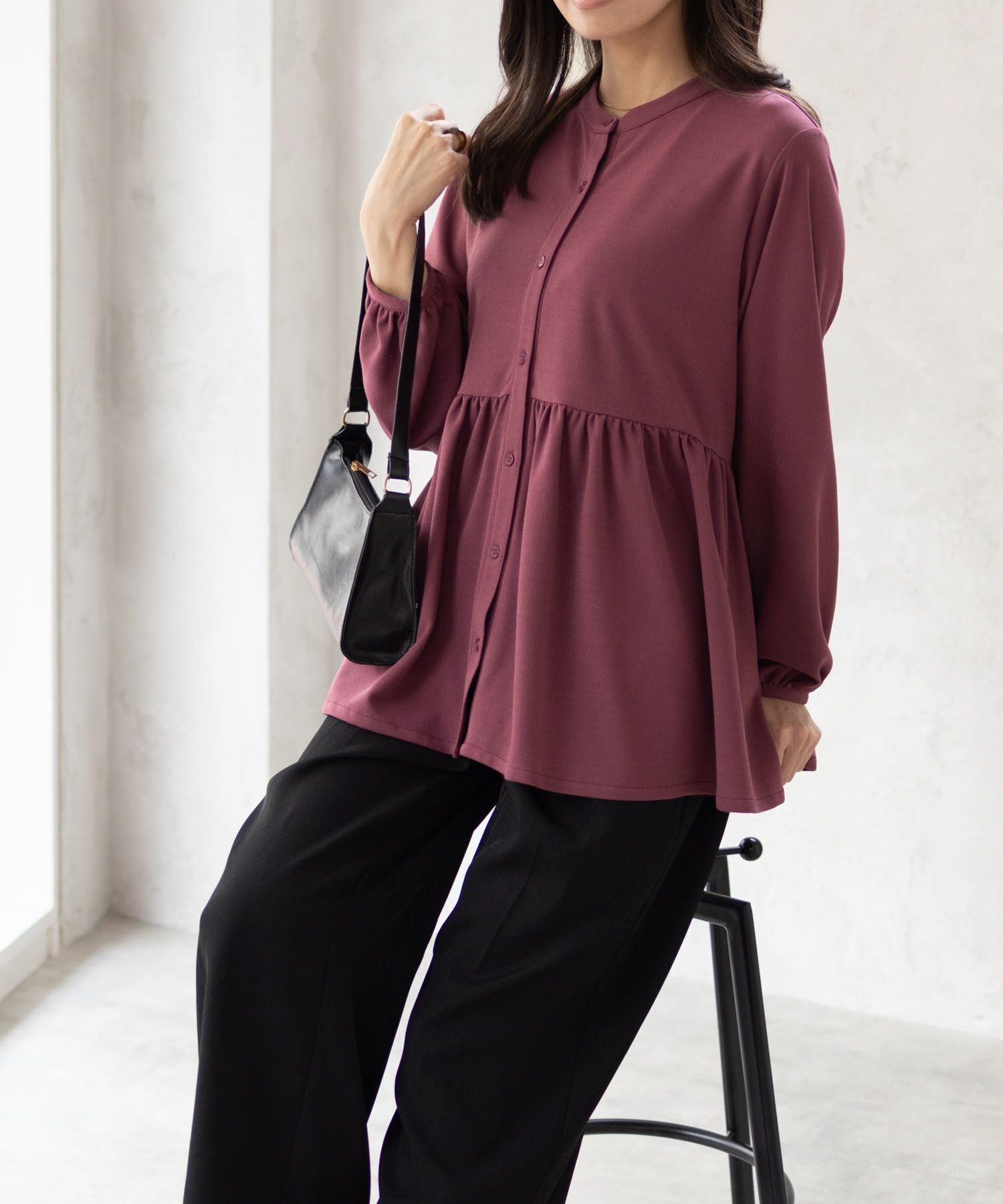 Howdy Marie  梨地前開き切り替えブラウス レディース商品サムネイル-6