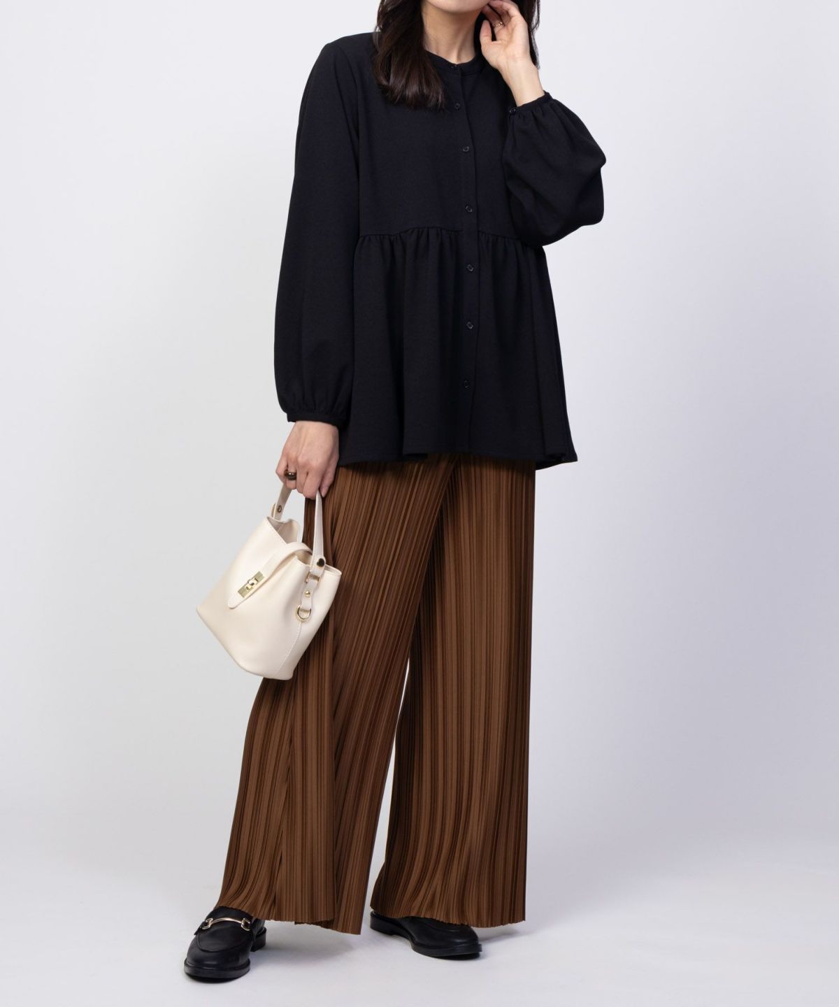 Howdy Marie 梨地前開き切り替えブラウス レディース