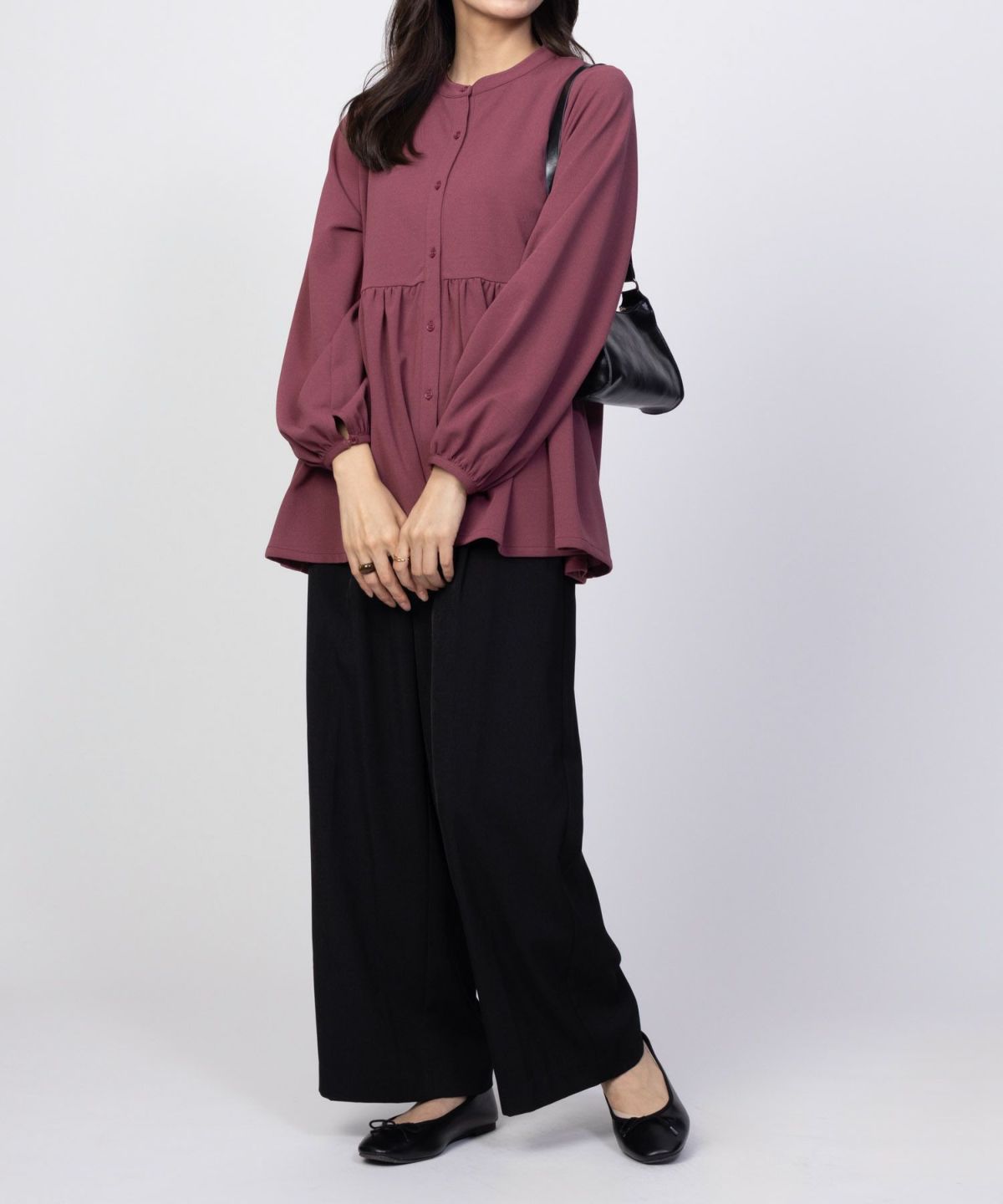 Howdy Marie 梨地前開き切り替えブラウス レディース