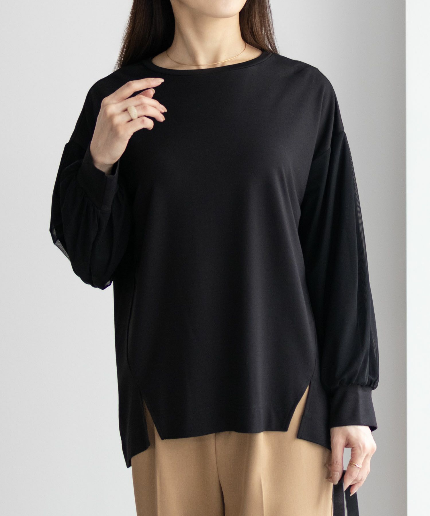 HusHusH  ポンチ素材 袖チュールプルオーバー レディース メール便 対応商品商品画像-13