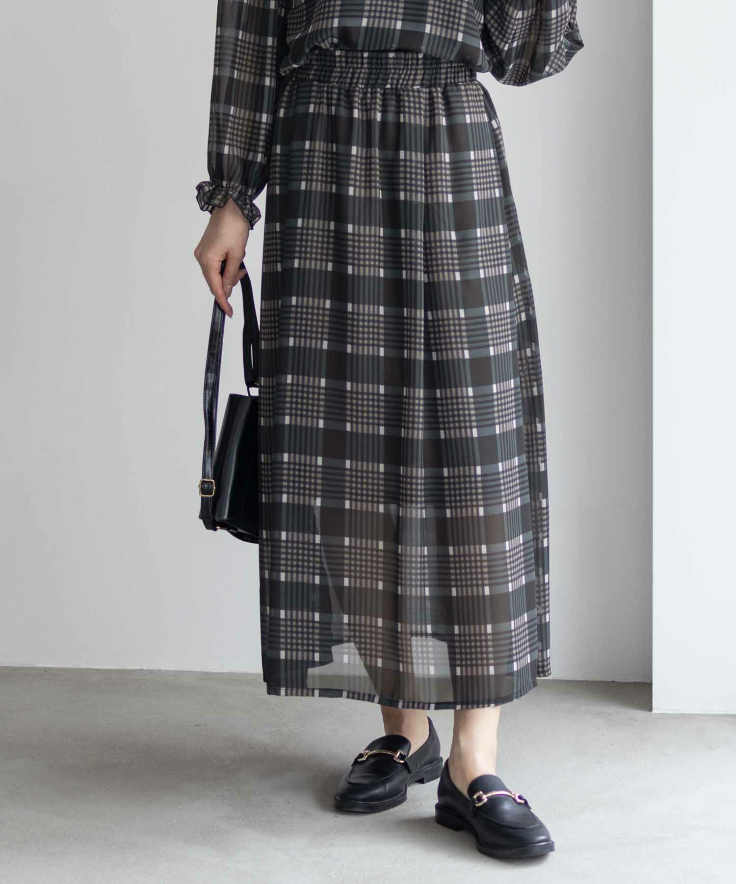 HusHusH チェックプリントシフォンスカート レディース