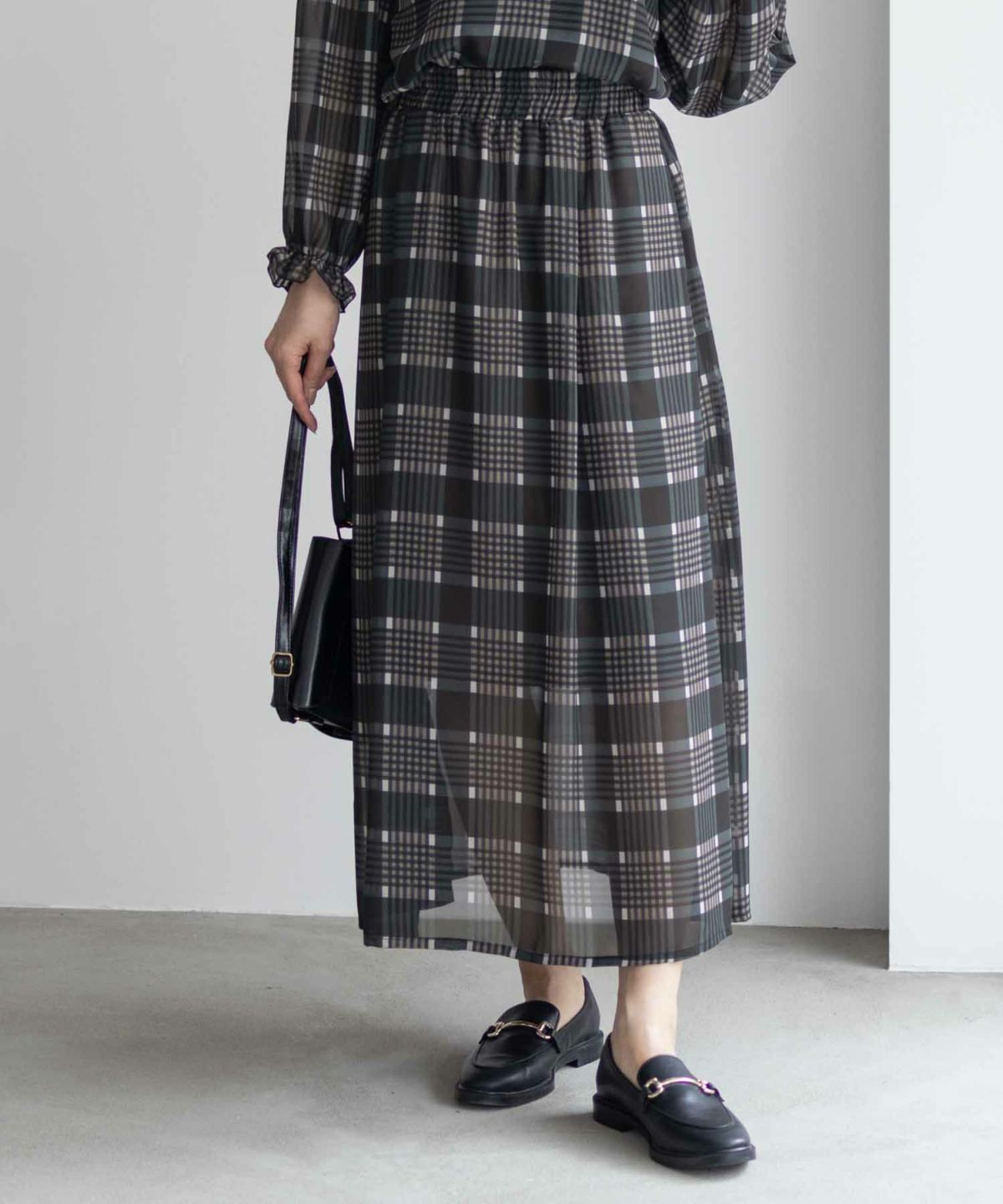 HusHusH チェックプリントシフォンスカート レディース