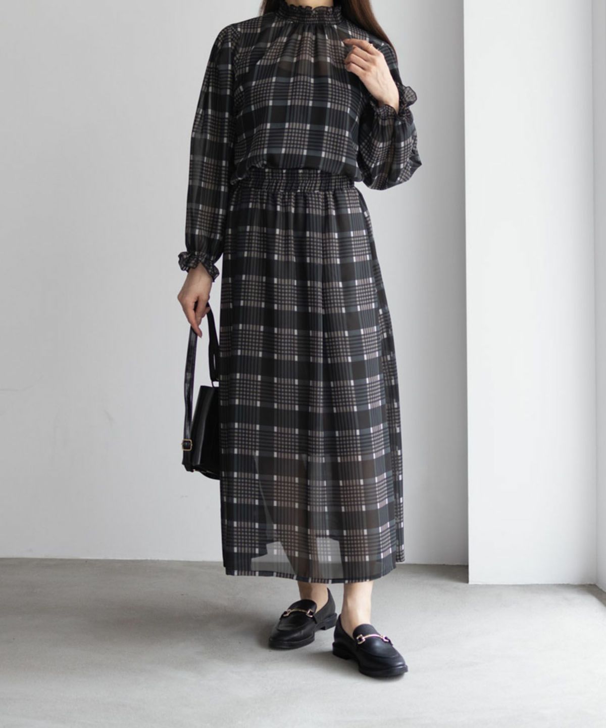 HusHusH チェックプリントシフォンスカート レディース