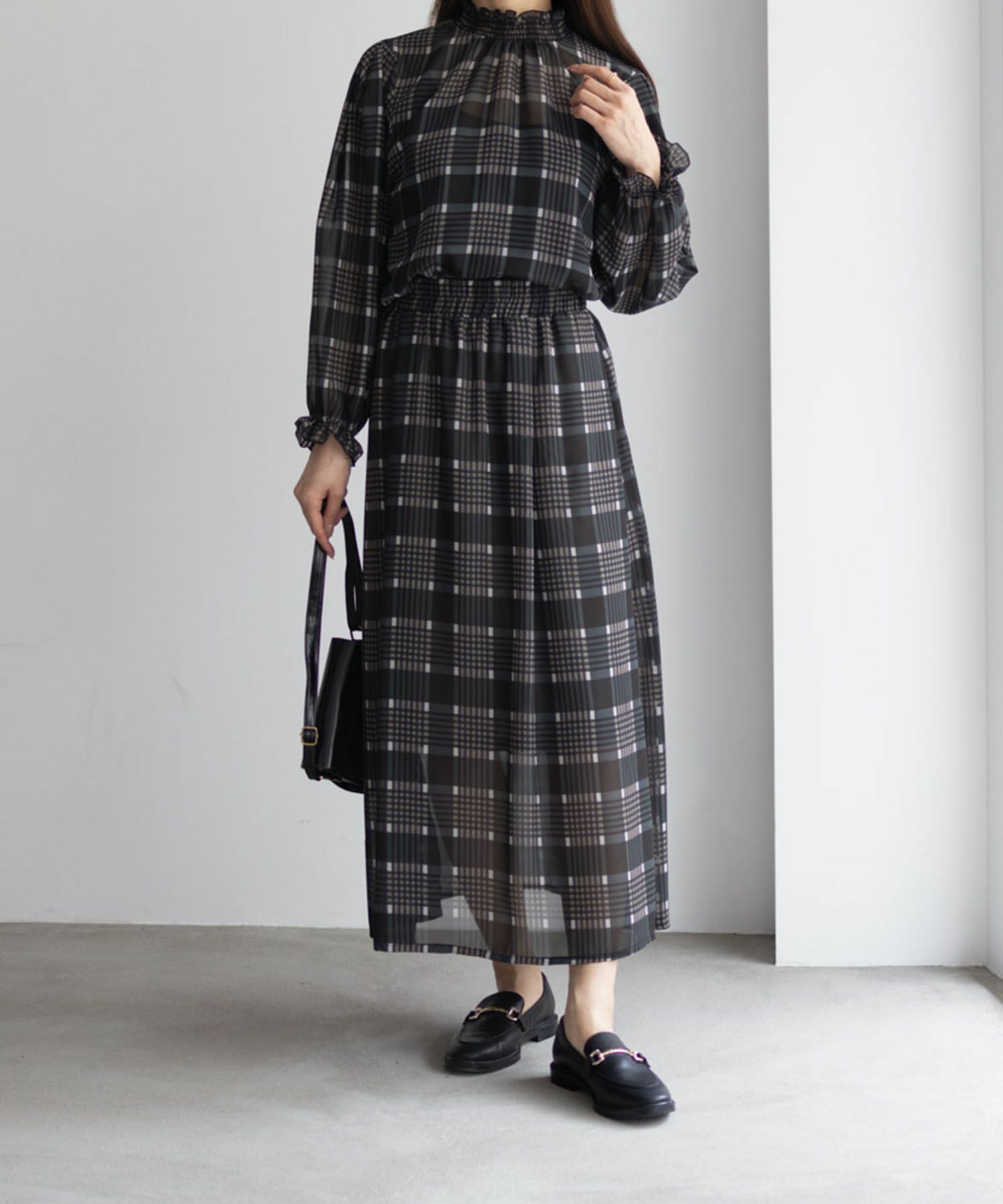 HusHusH チェックプリントシフォンスカート レディース