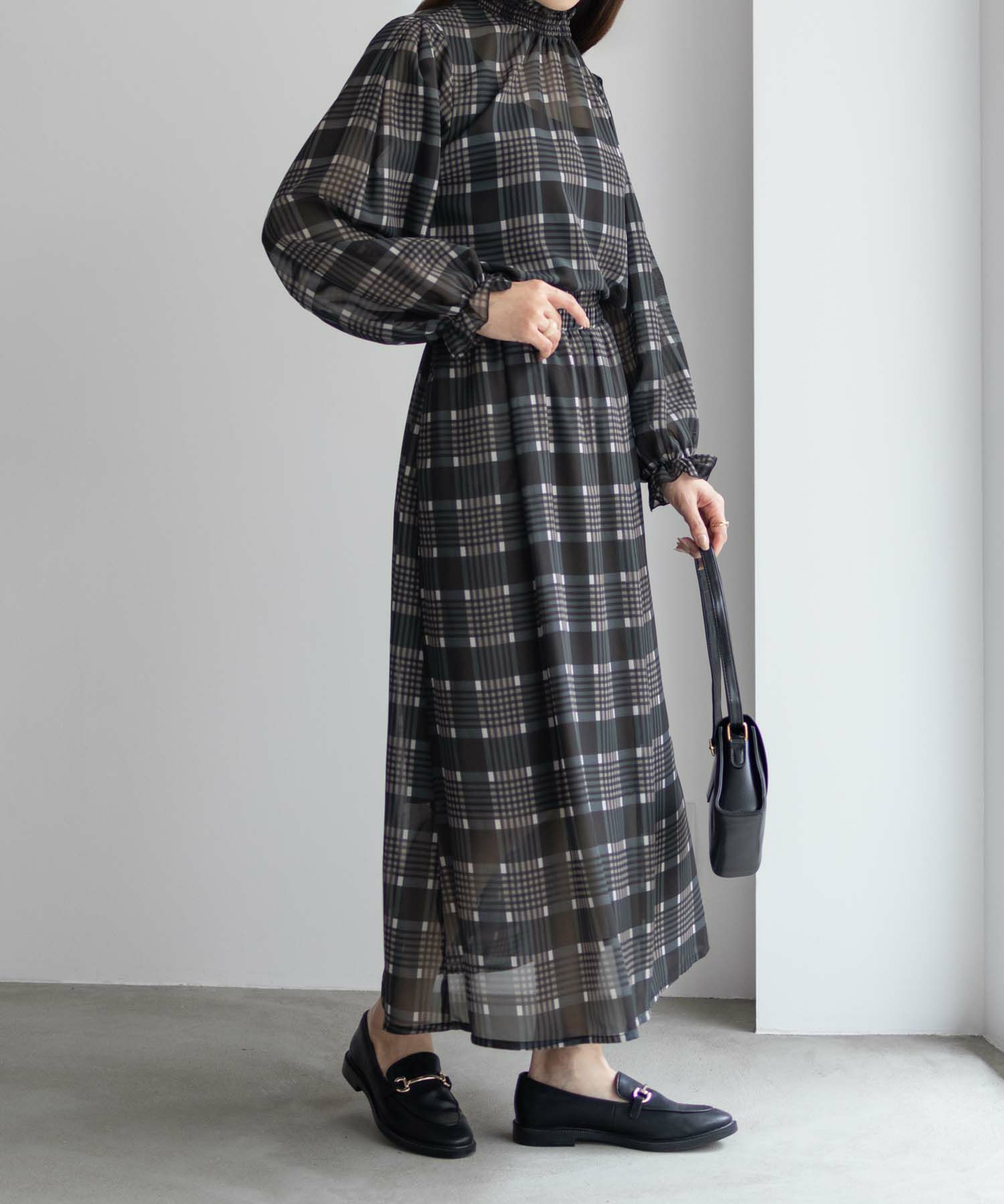 HusHusH チェックプリントシフォンスカート レディース