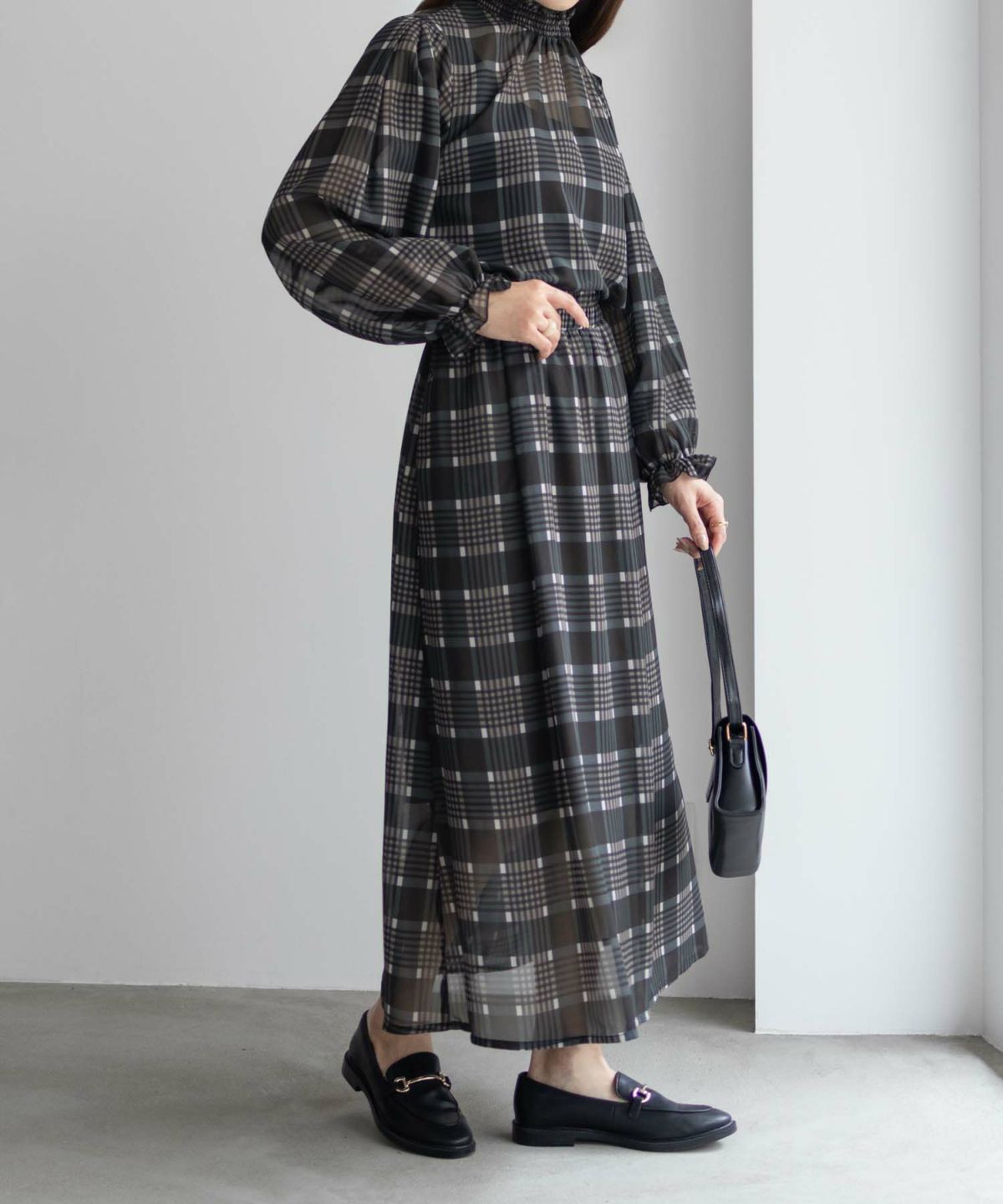 HusHusH チェックプリントシフォンスカート レディース