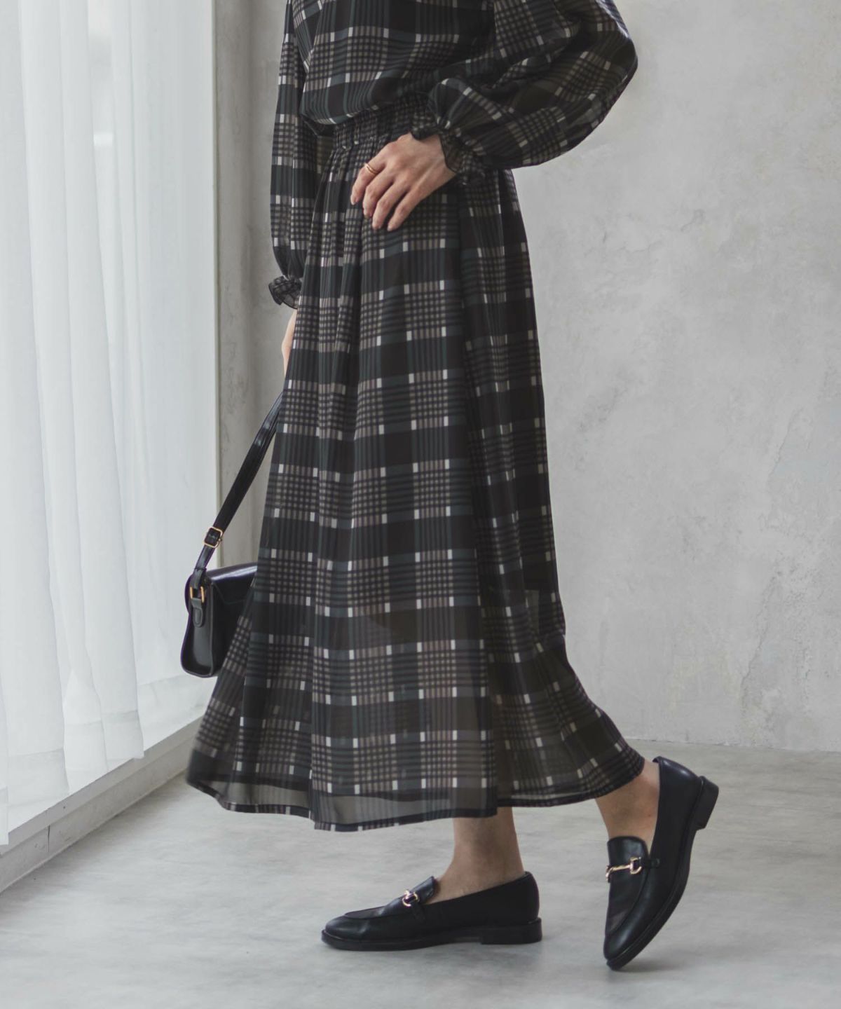 HusHusH チェックプリントシフォンスカート レディース