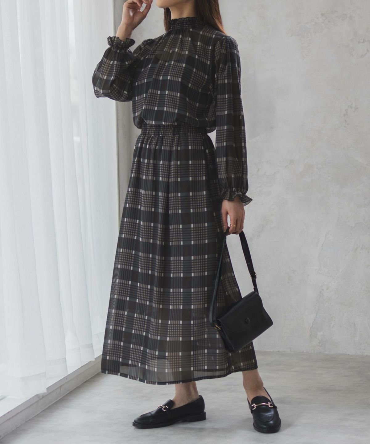 HusHusH チェックプリントシフォンスカート レディース