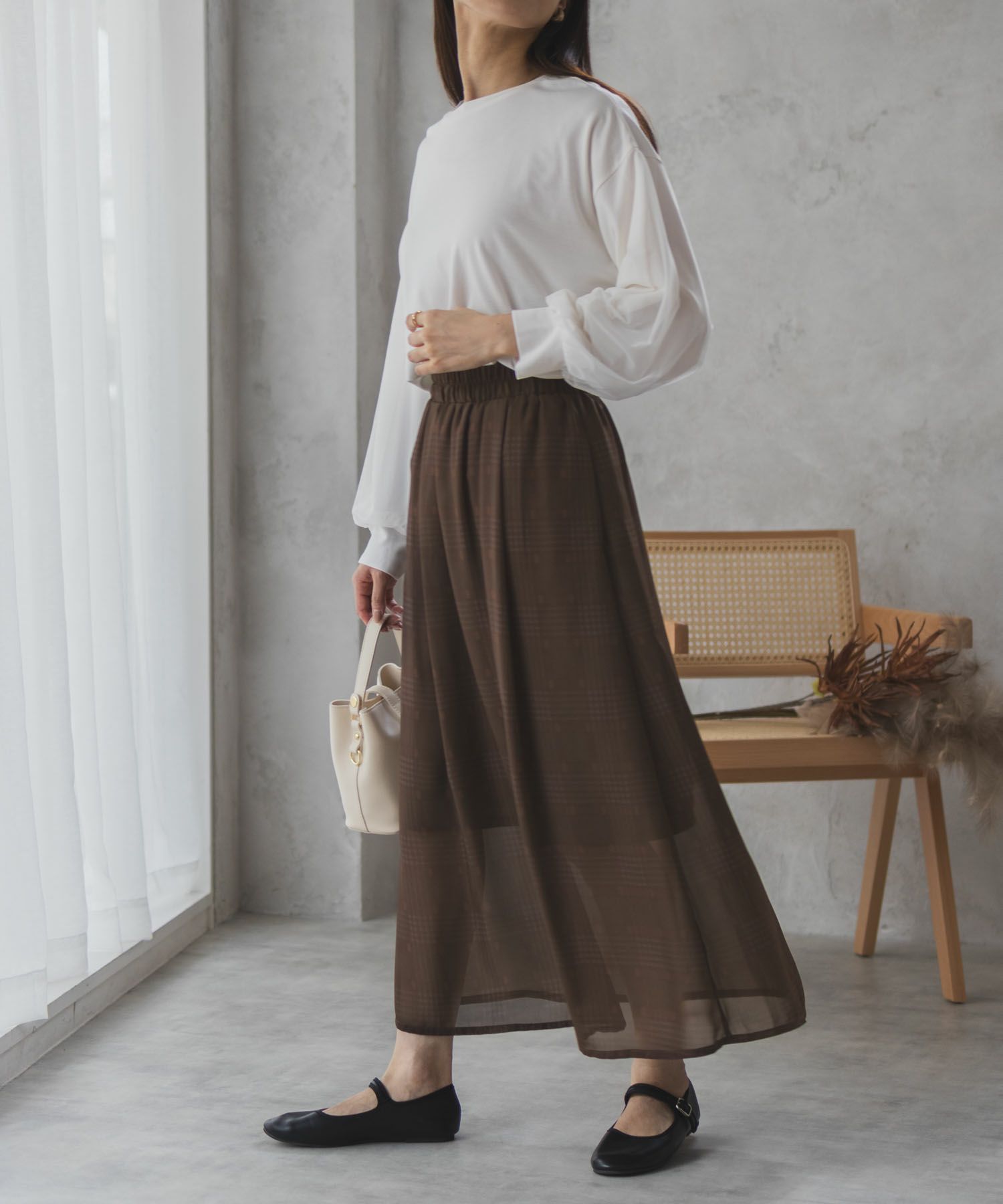 HusHusH チェックプリントシフォンスカート レディース