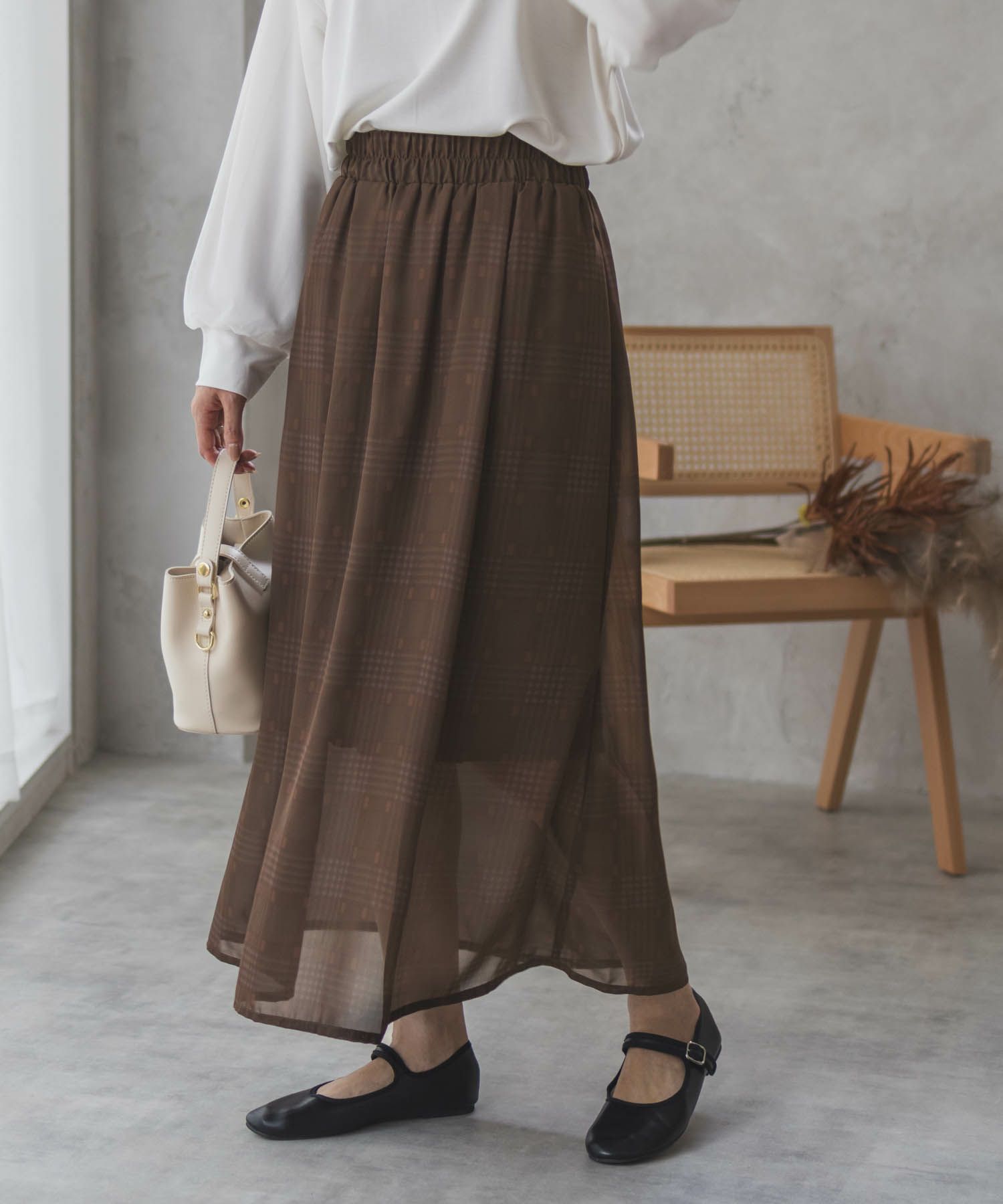 HusHusH チェックプリントシフォンスカート レディース