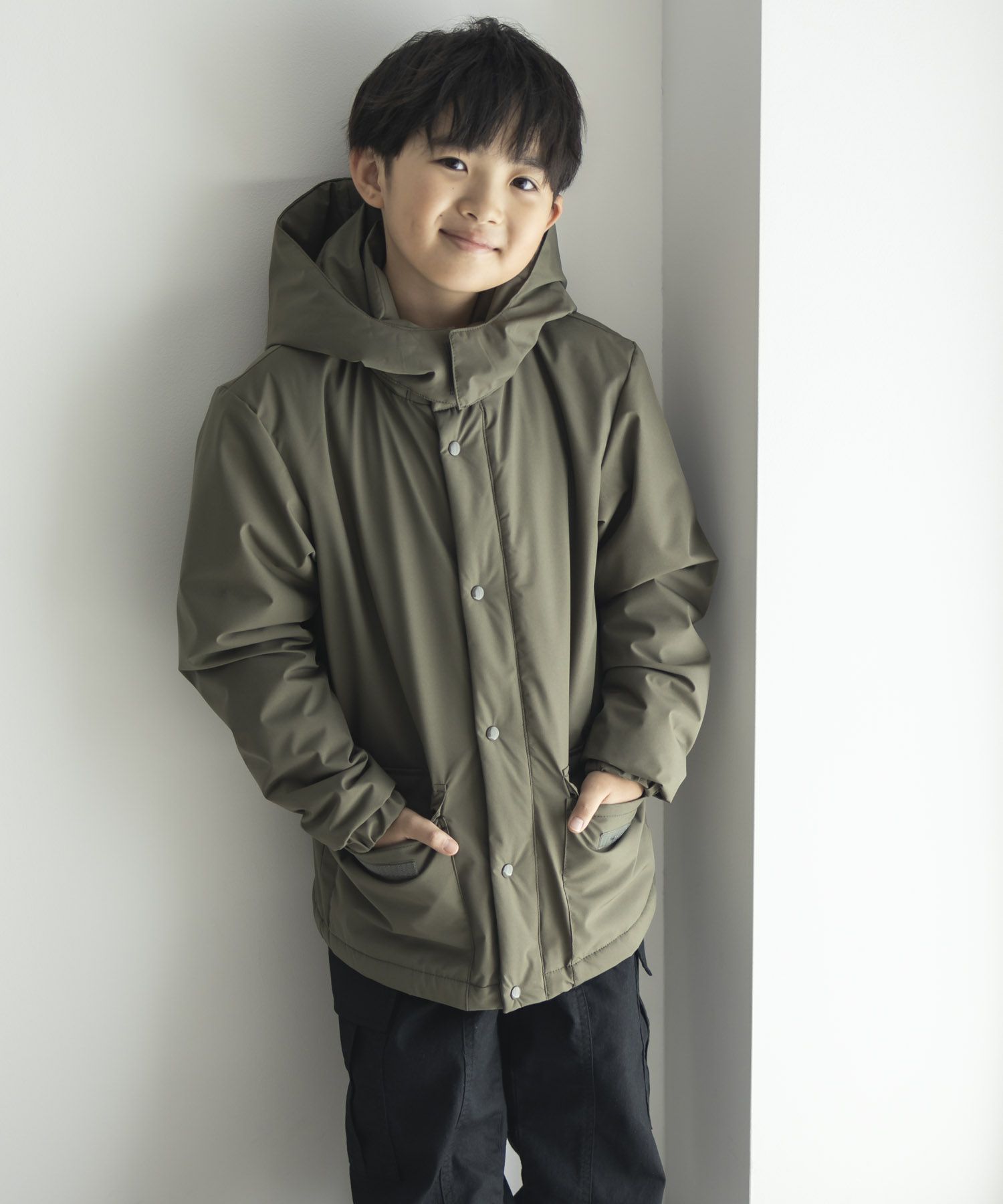 NAVY シャットアウター シームレス中綿フードブルゾン キッズ