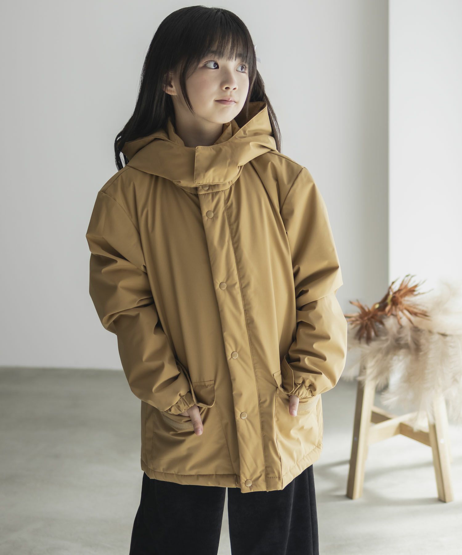 NAVY シャットアウター シームレス中綿フードブルゾン キッズ