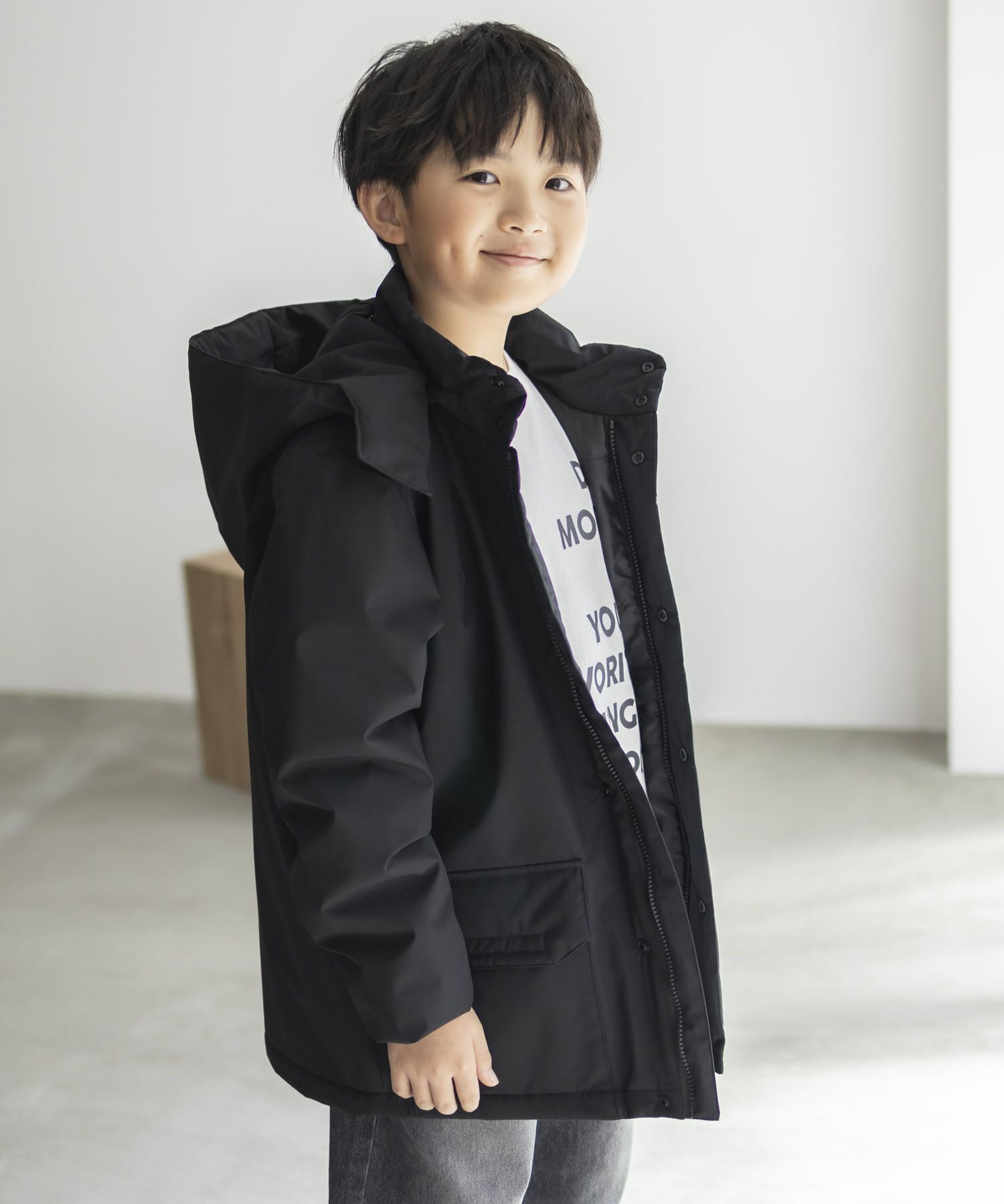 NAVY シャットアウター シームレス中綿フードブルゾン キッズ