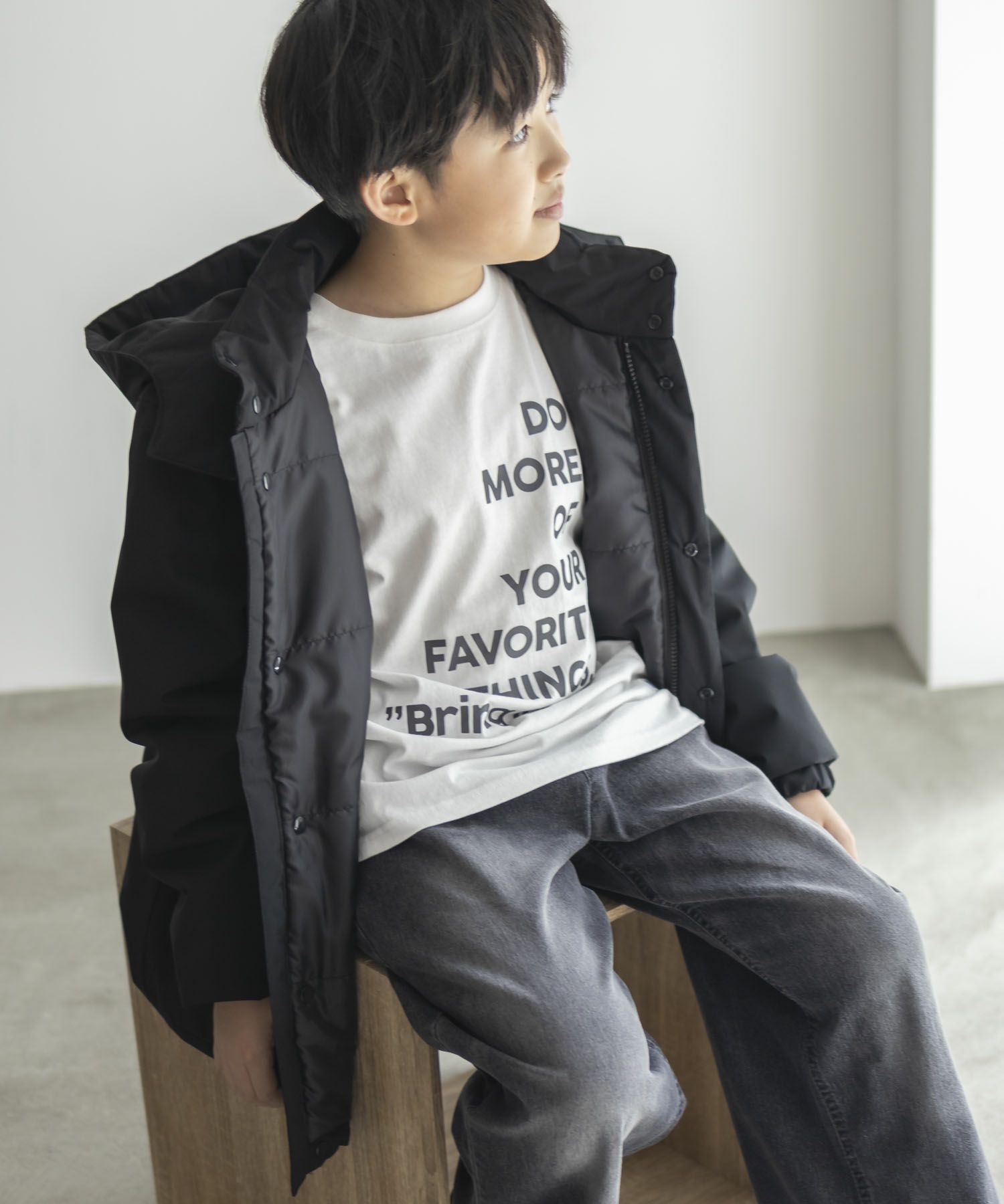 NAVY シャットアウター シームレス中綿フードブルゾン キッズ