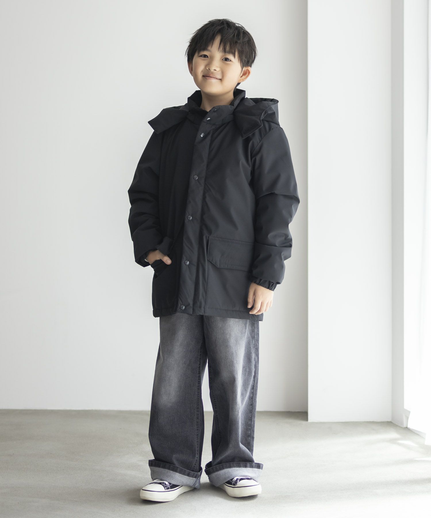 NAVY シャットアウター シームレス中綿フードブルゾン キッズ