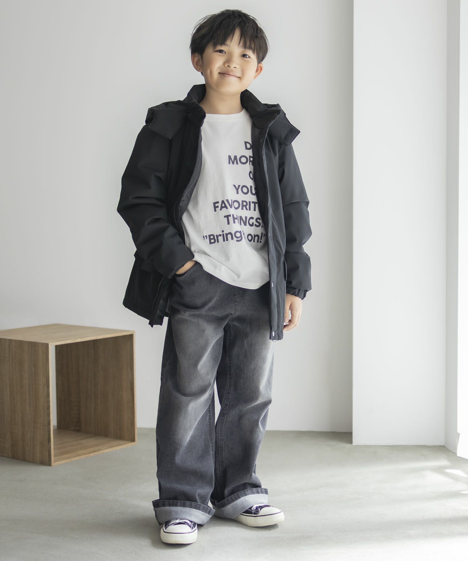 NAVY シャットアウター シームレス中綿フードブルゾン キッズ