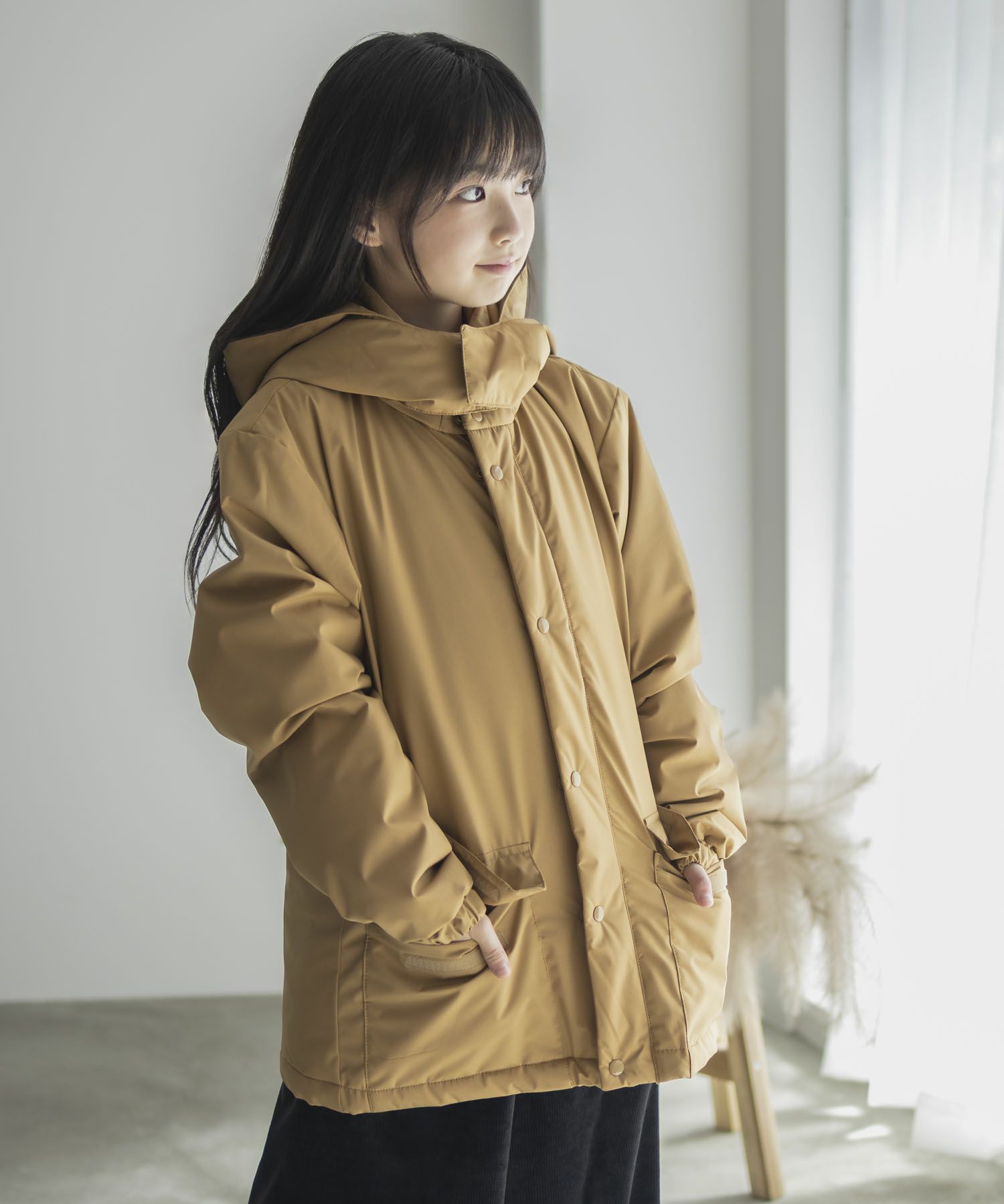 NAVY シャットアウター シームレス中綿フードブルゾン キッズ