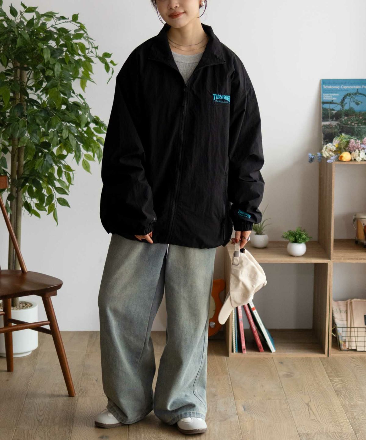 THRASHER 総柄裏地付きナイロンジャケット メンズ