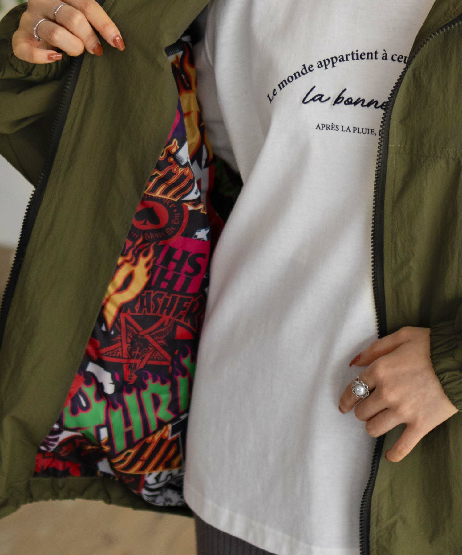 THRASHER 総柄裏地付きナイロンジャケット メンズ