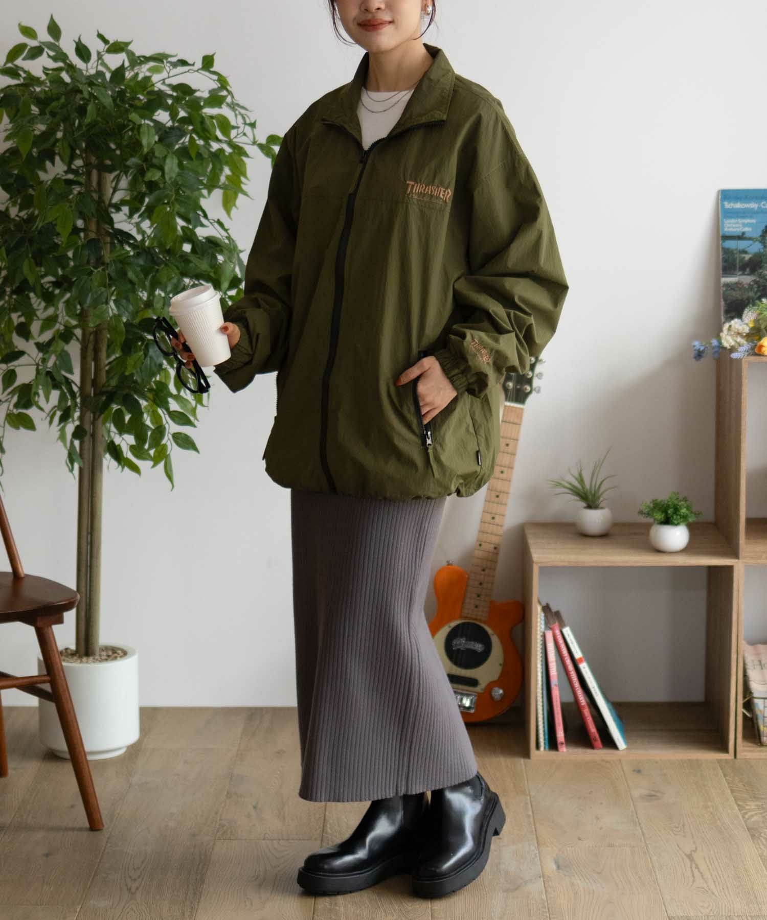 THRASHER 総柄裏地付きナイロンジャケット メンズ