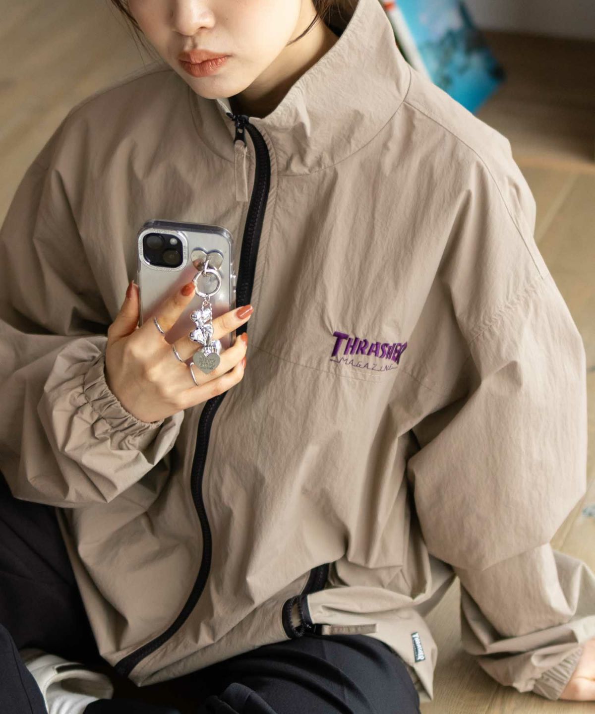 THRASHER 総柄裏地付きナイロンジャケット メンズ