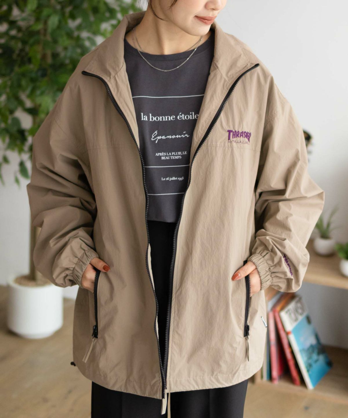 THRASHER 総柄裏地付きナイロンジャケット メンズ