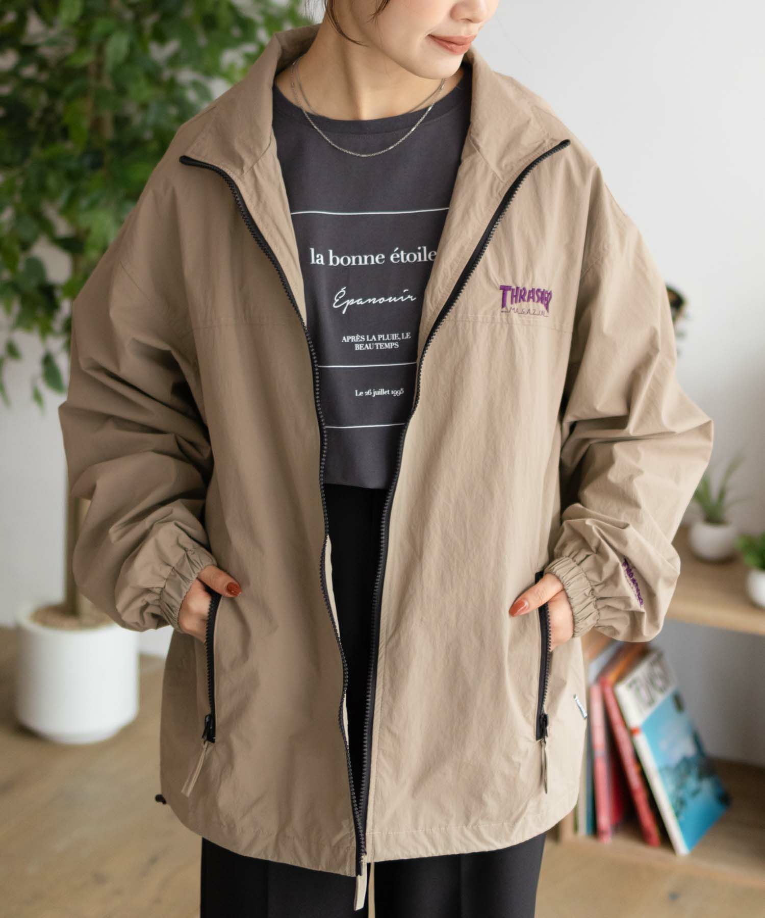 THRASHER 総柄裏地付きナイロンジャケット メンズ